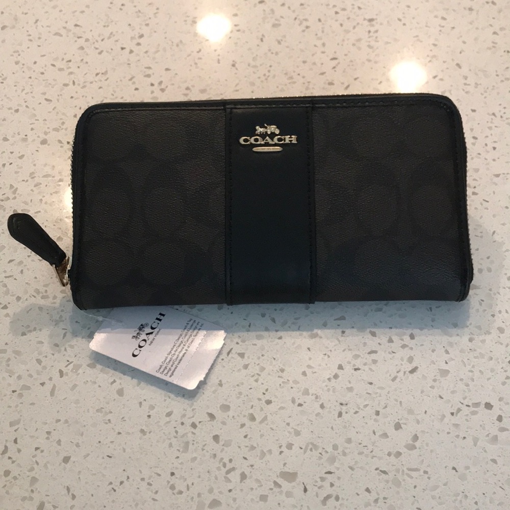 NWT Authentic Coach Signature Brown/Black Wallet - Picture 1 of 7